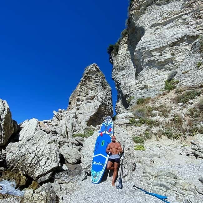 Caves of Porto Palermo: Kayak/SUP Tour with Castle Sea View - The first beach and 30 minutes in the water