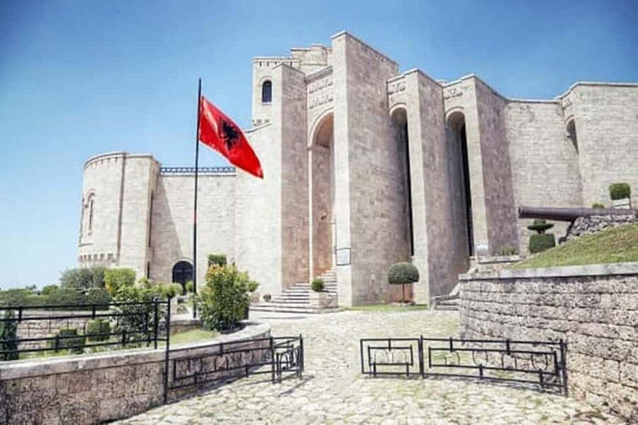 Durres/Golem: Kruja Castle & Bazaar with Traditional Lunch - Inside Kruja Castle with Skanderbeg as the central story