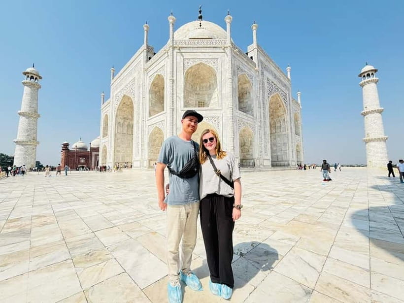 From Delhi: Private Taj Mahal & Agra Tour with 5<em> Lunch – Key things to know before booking’ /></p>
<ul>
<li><strong>A private early pickup saves time:</strong> Collecting you from a Delhi, Noida, Gurugram, Ghaziabad, or Faridabad hotel or airport makes the trip much easier than arranging separate transport.</li>
<li><strong>The Taj Mahal gets the prime slot:</strong> You receive guided access and skip the ticket line, with about 1.5 hours at the monument.</li>
<li><strong>Your guide shapes the day:</strong> Javed Khan, Salim Khan, Faizan, Nashit, Akil, and others are praised for history, patience, and taking photographs.</li>
<li><strong>The five-star lunch is optional:</strong> The buffet at DoubleTree by Hilton Hotel Agra gives you a comfortable break, but drinks are not included.</li>
<li><strong>The Baby Taj adds artistry:</strong> Itimad-ud-daulah is smaller than the Taj Mahal, yet especially useful for seeing inlay work and Pietra Dura up close.</li>
<li><strong>The day can be tiring:</strong> Expect roughly three hours each way by road, walking at several monuments, and a packed schedule.</li>
</ul>
<h2>Why this Delhi to Agra day trip works</h2>
<p><img width="820" height="615" decoding="async" src=