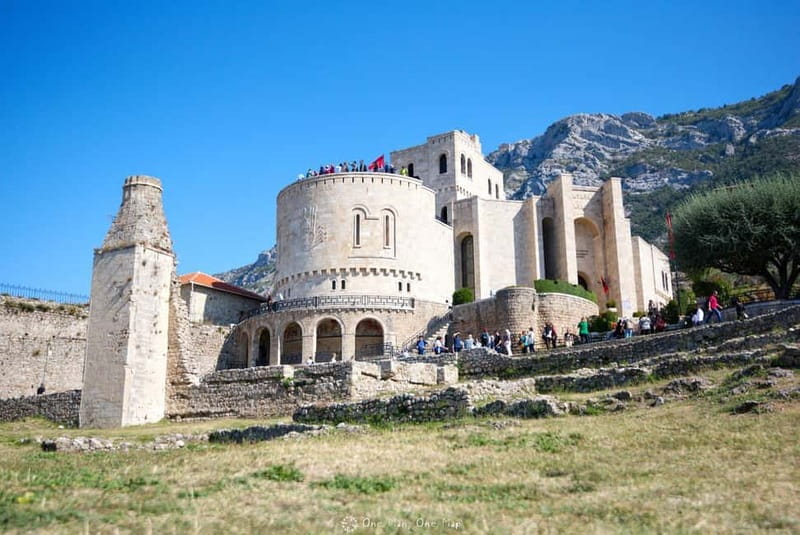 From Durres/Golem: Kruja Castle & Old Bazaar Day Tour - First look at Kruja from its hilltop setting