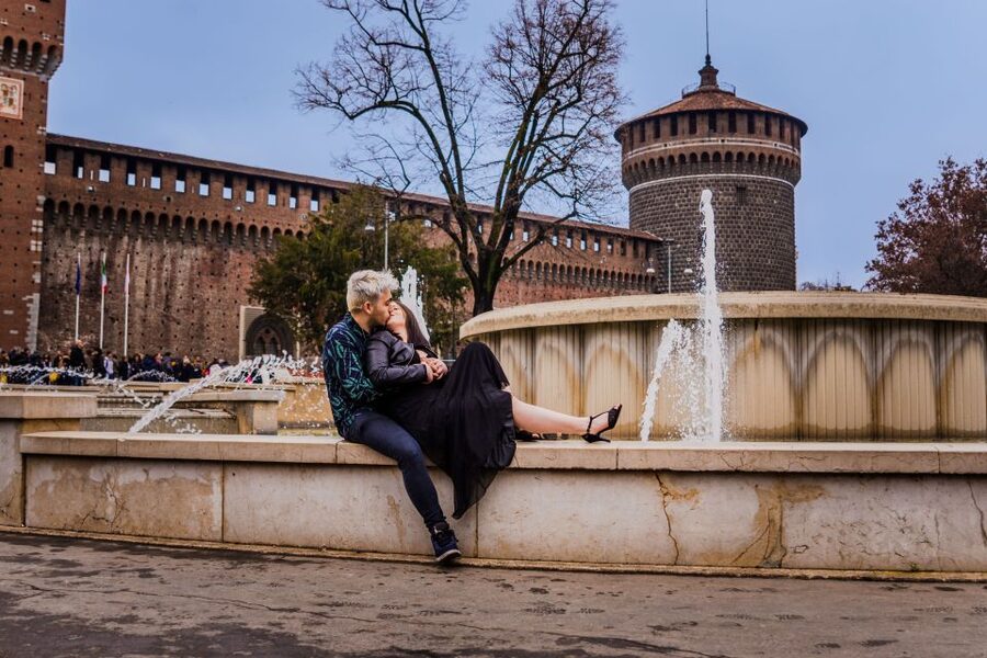 Milan: Professional Photoshoot Outside Sforza Castle - The Castle Backdrop Without an Entry Ticket