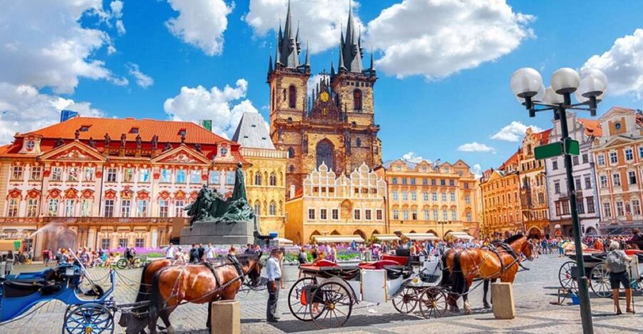 Prague: Castle and Jewish Quarter Tour - Taking the tram toward Prague Castle