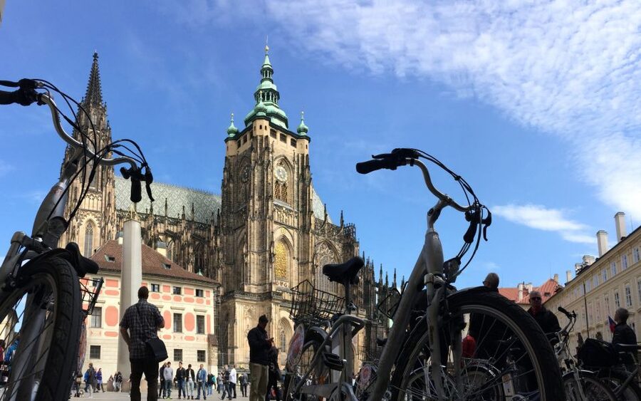 Prague: Stunning Viewpoints, Castle, City & Park E-Bike Tour - Crossing the river at Hlávkův most