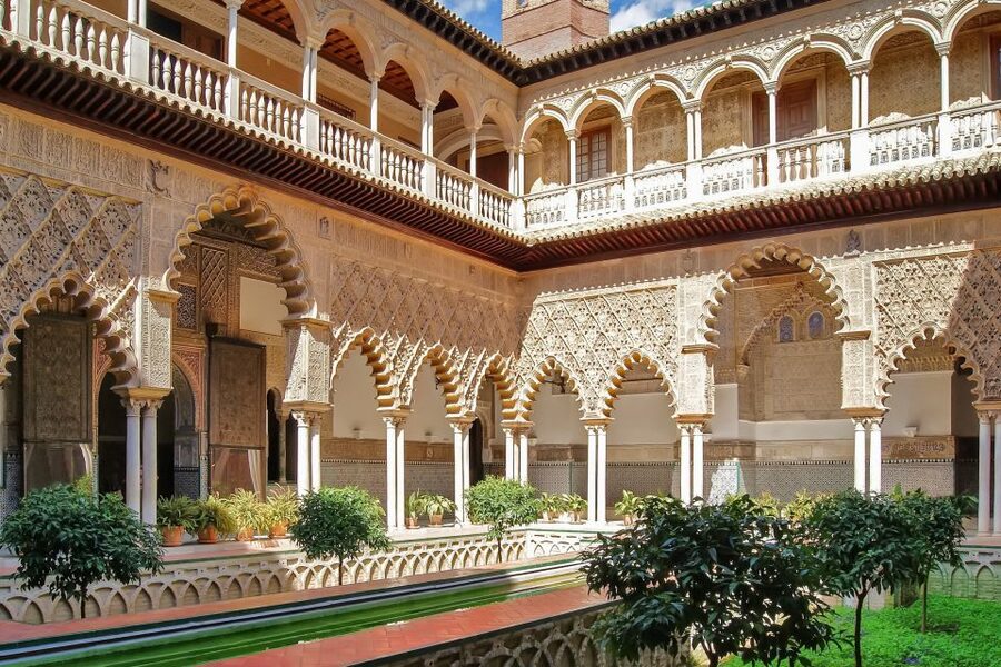 Horseshoe arches along the courtyard of the Royal Alcazar in Seville
